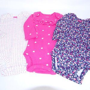 Carters Newborn Girls Lot of 3 Onesie Bodysuits